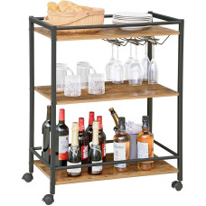 H JINHUI 3 Tier Kitchen Trolley with Wheels Serving Trolley with Wine Rack for Dining Room Kitchen Bar Vintage Brown and Black