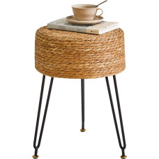 YMYNY Stool Ottoman Footstool Made of Natural Seagrass and Metal Leg, Country Style, Handmade, for Bedroom, Living Room, 32 x 32 x 45 cm, Natural Colour HBD029N