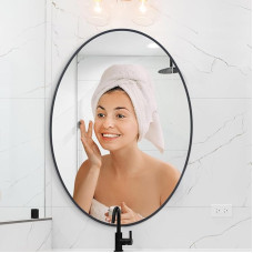 LunaMirror Oval Wall Mirror 51 x 71 cm Bathroom Mirror Black Mirror Modern Design Decorative Wall Mirror for Bedroom, Entrance, Living Room, Hallway