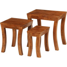 WHOPBXGAD 3-Piece Nesting Table Set Solid Wood Acacia Honey Brown 50 x 35 x 50 cm - Rustic Stackable End Tables for Living Room, Bedroom, Patio - No Assembly Required, Space Saving Design