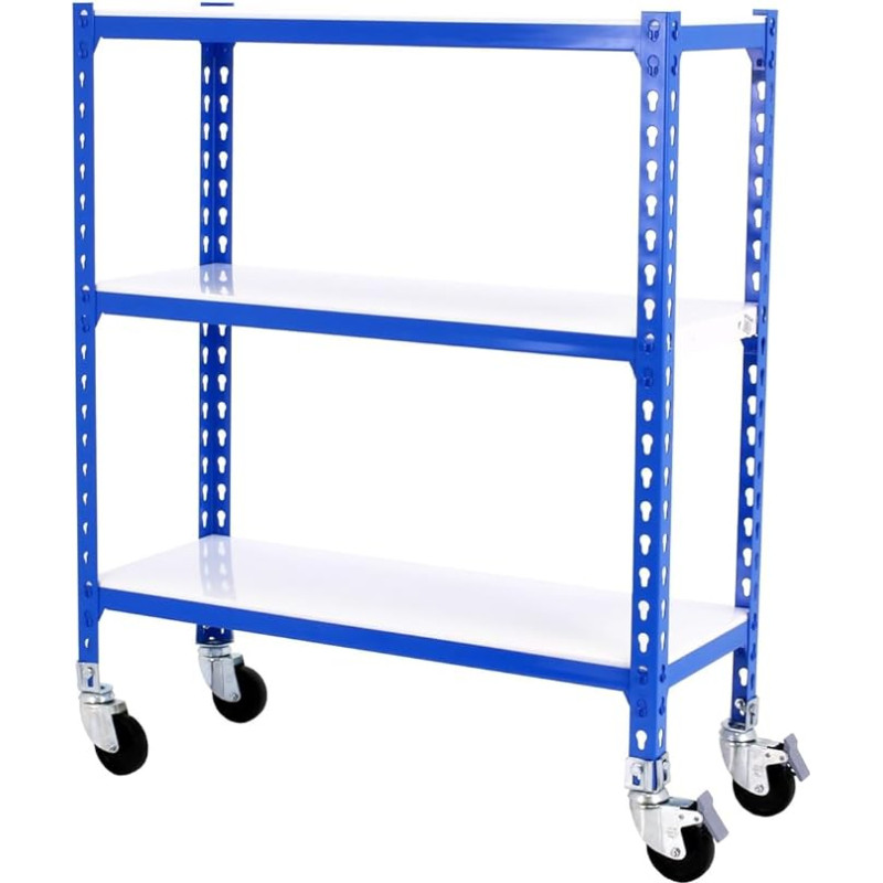 SimonRack Simonclick Heavy Duty Shelving Unit 97.5 x 110 x 50 cm Metal Shelving Basement Shelf Bending 75 kg 3 Shelves Blue/White