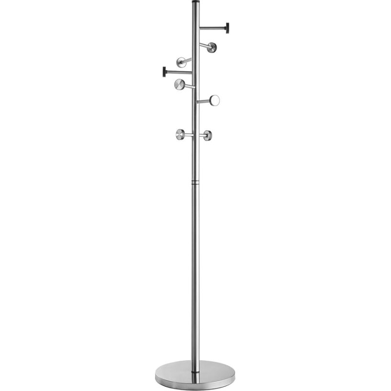 Alco-Albert 2812 Coat Stand Stainless Steel with 8 Hooks Freestanding Approx. 41 x 182 cm Silver Space Saving