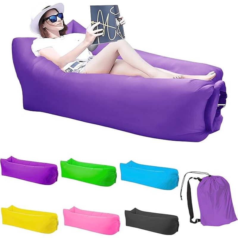 Inflatable Hammock for Air Sofa, Inflatable Sofa for Camping, Waterproof Portable Bag, Anti-Air Leak, Air Chair for Outdoor, Beach, Hiking, Picnic, Music Festivals (Purple)