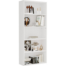 Panana Bookcase, Wooden Shelf with 5 Compartments, Shelves, Bookcase, Standing Shelf, Storage Shelf for Living Room, Office, Study 60 x 23.5 x 139 cm (White, 5 Compartments)
