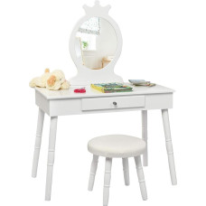 GOPLUS Children's Dressing Table with Stool, 2-in-1 Dressing Table & Desk for Children, Cosmetic Table with Drawer & Removable Mirror, for Children's Room & Bedroom, 100 x 70 x 34 cm (White)