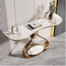Entrance Table Modern Console Sofa Table with Geometric Metal Base for Hallway, Foyer, Entrance