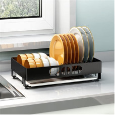 UsmAsk Stainless Steel Dish Drying Rack for Kitchen Plates and Bowls Dish Organizer with Draining Board Dish Storage Rack