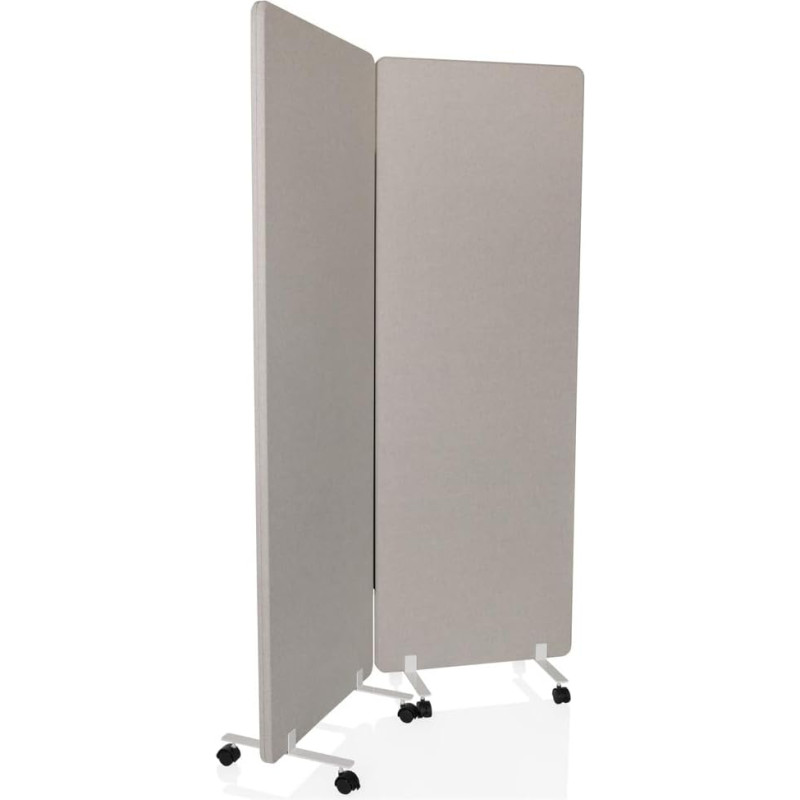 hjh OFFICE FLEXMIUT 1 Fabric Room Divider with Wheels and Gliders 177 x 60 cm Grey Set of 2