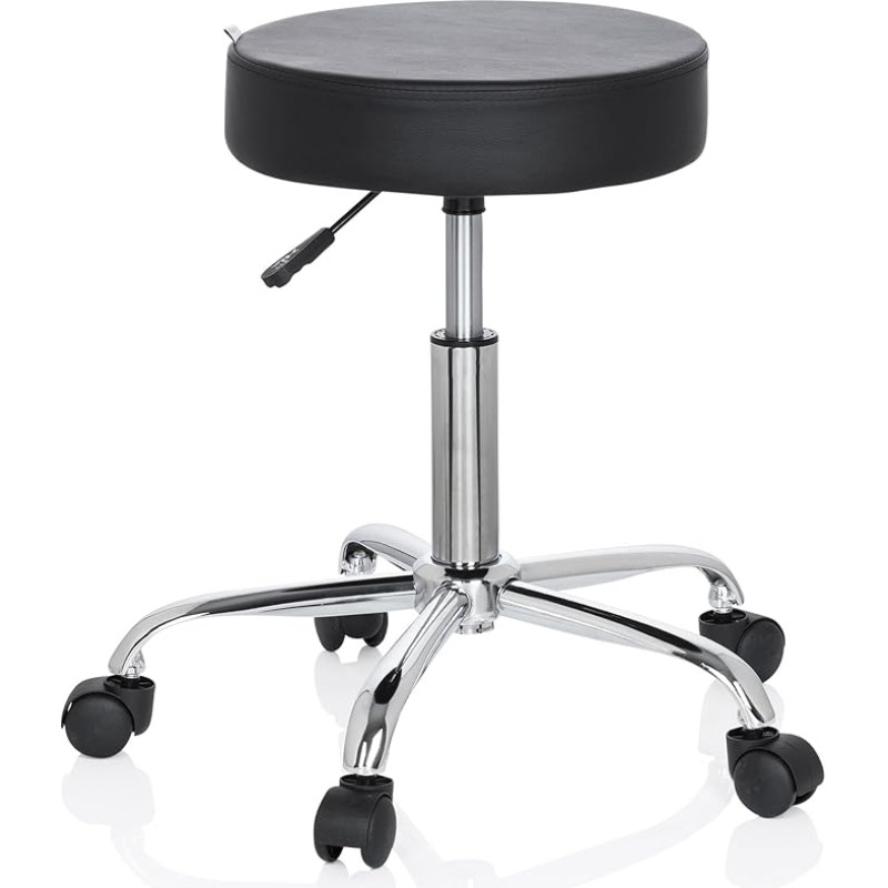 hjh OFFICE Operator II 729410 Office Stool Artificial Leather Black Height-Adjustable with Wheels