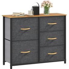 DWVO Chest of Drawers with 5 Drawers, Durable Fabric, Sturdy Metal Frame, Modern and Functional, Ideal for Bedroom, Living Room, Hallway, Children's Room, Dark Grey