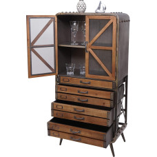 Mendler HWC-F91 Tall Cupboard, Apothecary Cabinet, Living Room Cabinet, Industrial Fir Wood, Metal, 128 x 60 x 33 cm, Brown/Black