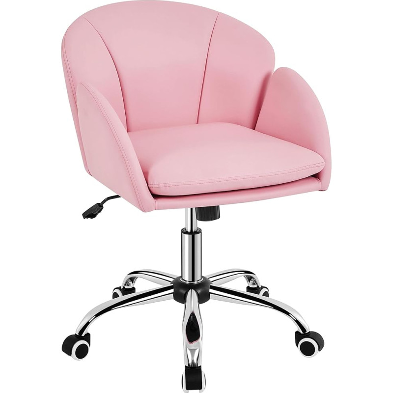 Yaheetech Home Office Chair Makeup Chair Desk Chair Height Adjustable Swivel Chair up to 136 kg Load Capacity Velvet Chair with Armrests and Backrest for Bedroom Office Living Room Light Pink