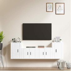 Homgoday TV Furniture Set of 4 White Gloss Multilayer Wood Living Room TV Cabinet TV Cabinet Coffee Table Living Room Table TV Stand for Living Room
