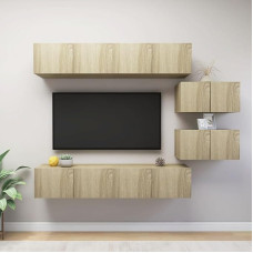 Homgoday TV Furniture Set 6 Pieces Sonoma Oak Chipboard TV Cabinet TV Cabinet Coffee Table Living Room TV Stand for Living Room