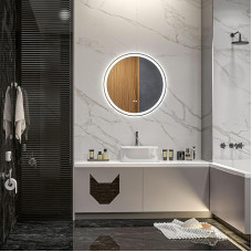 kleankin Bathroom Mirror with Lighting, Diameter 60 cm, Round LED Wall Mirror with Touch Function, Memory Function, Anti-Fog Light Mirror, Bathroom Mirror, White