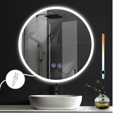 Mursche Bathroom Mirror with Lighting Bathroom Mirror Round IP44 60 cm LED Mirror with Touch Dimmable Mirror Illuminated Anti-Fog Function Bathroom Round Mirror with Light Cable for Bathroom