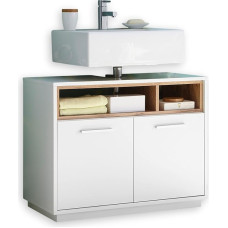 Milano Bathroom Vanity Unit in Wild Oak Look, High Gloss White - Bathroom Cabinet with Lots of Storage Space - 80 x 64 x 40 cm (W x H x D)
