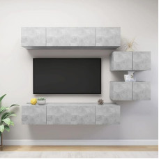 Homgoday TV-Schrank-Set, 6 Stück, betongrau aus Spanplatte, TV-Schrank, niedriger Schrank für TV, Couchtisch, Wohnzimmer, TV-Ständer für Wohnzimmer