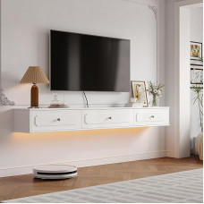 FurniNova Retro Floating TV Console with 3 Doors, 55