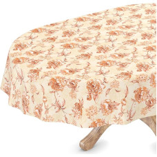 Washable Oilcloth Tablecloth Oval 140 x 200 cm Cut Edge Alexandra Beige Easy Care