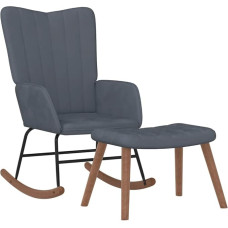 vidaXL Rocking Chair with Stool, Swing Chair with Armrest, Rocking Chair with Wooden Skids, Steel Frame, Relaxing Chair, Swing Chair, Living Room, Velvet Dark Grey