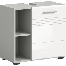 xonox.home Copa Bathroom Vanity Unit, Bathroom Base Cabinet, Wash Basin, Cabinet in Front, White, High Gloss, Deep Drawn Body, Light Grey, Approx. 60 x 56 x 32 cm with Shelf