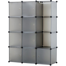 Baroni Home Space-saving Wardrobe, Boltless Shelving Unit with Stackable Compartments with Doors, Plastic Organisers, Cube Shelving System for Living Room or Bedroom, Hallway, Matte Grey (12