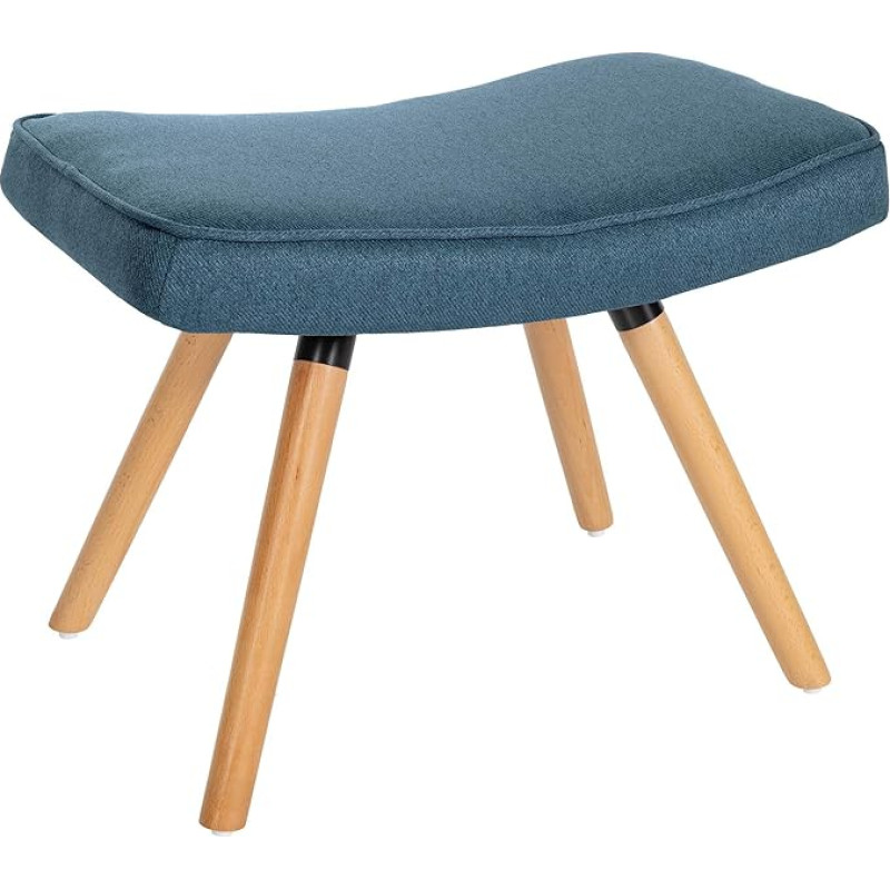 CLP Garding Footstool with Fabric Cover, Stool Legs Made of Beech Wood, Colour: Blue