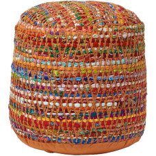 Homescapes Multi Coloured Circular Cube Pouffe Chindi Style with Filling - 45 cm round and 40 cm tall