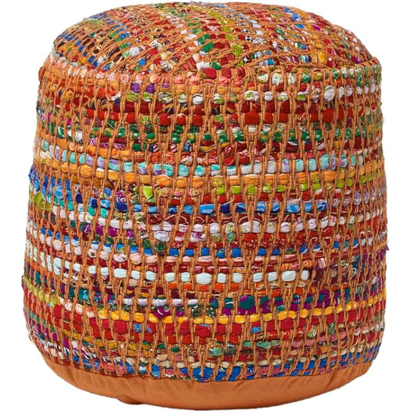 Homescapes Multi Coloured Circular Cube Pouffe Chindi Style with Filling - 45 cm round and 40 cm tall
