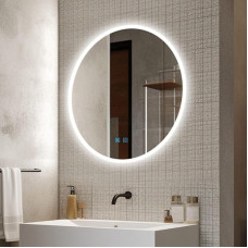 LED Bathroom Mirror Round with Lighting Dimmable Cool White Warm White with Memory Function 50 cm Bathroom Illuminated Wall Mirror Anti-Fog Touch Switch Energy Saving