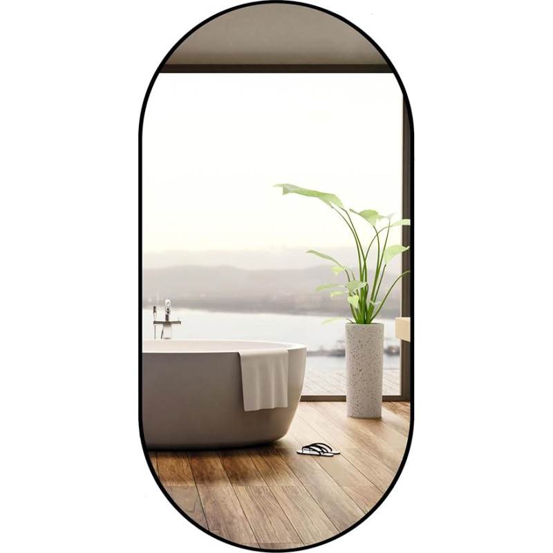 RAMIX Wall Mirror in Powder-Coated Aluminium Frame Black, Silver, Gold Loft Rectangular Round Living Room Bedroom Bathroom Dressing Room Hallway (Black, K1 - Oval 80 x 40 cm)
