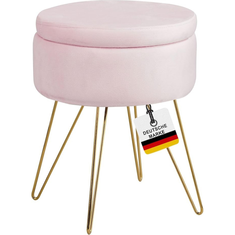 Albatros Cannes Stool with Storage Space, Modern Design, Elegant Velvet Cover, Seat Chest or Bench with Storage Space, Ideal as a Footstool or Stool Dressing Table, Pink