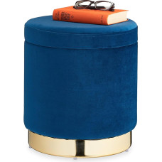 Relaxdays Velvet Stool with Storage Space, Round, Elegant Upholstered Stool, Modern, Velvet Stool, H x D 41.5 x 37 cm, Blue/Gold