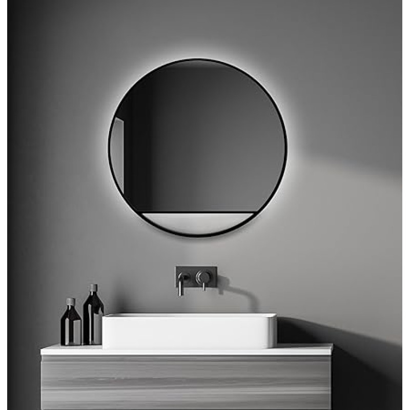 Talos Decorative Wall Mirror Black Hole Light Indirect LED Lighting in Matt Black Diameter 60 cm