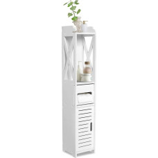 Greensen Narrow Bathroom Cabinet, Roller Shutter Door, Base Cabinets, Organiser Cabinet, Tissue Storage, Shelf for Washroom, Living Room, Kitchen, White, 80 x