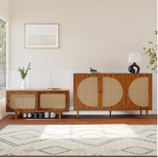 Goeria Rattan Sideboard Set for Living Room - Rattan Chest of Drawers and Shoe Cabinet Combination (Walnut)