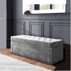 Duke Ottoman Storage Box - Plush Velvet Storage Box with Matching Fabric Buttons - Ottoman Footstool with Storage - Chesterfield Padded Coffee Table - End of Bed Storage Bench
