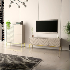 Lomadox Living Room Set 2-Piece Living Room Cabinet Living Room Furniture Living Room Cabinets Modern in Cashmere with Milled Fronts