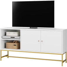 FirFurd TV Cabinet Lowboard TV Cabinet TV Stand with 2 Doors TV Board Wood and Metal 120 x 60.3 x 30 cm White and Gold