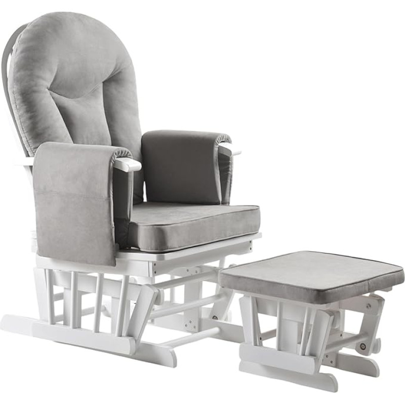 Rocking Chair with Stool - Adjustable Backrest, Nursing Chair and TV Chair, Nursing Chair Function, Ideal for Any Living Room, Natural Wood Armchair, Grey White, Reading Chair with Reclining Function
