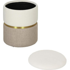 HOMCOM Stool with Storage Space Stool with Lid Metal Ring Two-Tone Design Round Footstool Upholstered Stool Chenille 36 x 36 x 44 cm Cream White