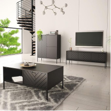 Lomadox Living Room Set 3-Piece Living Room Cabinet Living Room Furniture Living Room Cabinets Modern in Black Matt with Milled Fronts