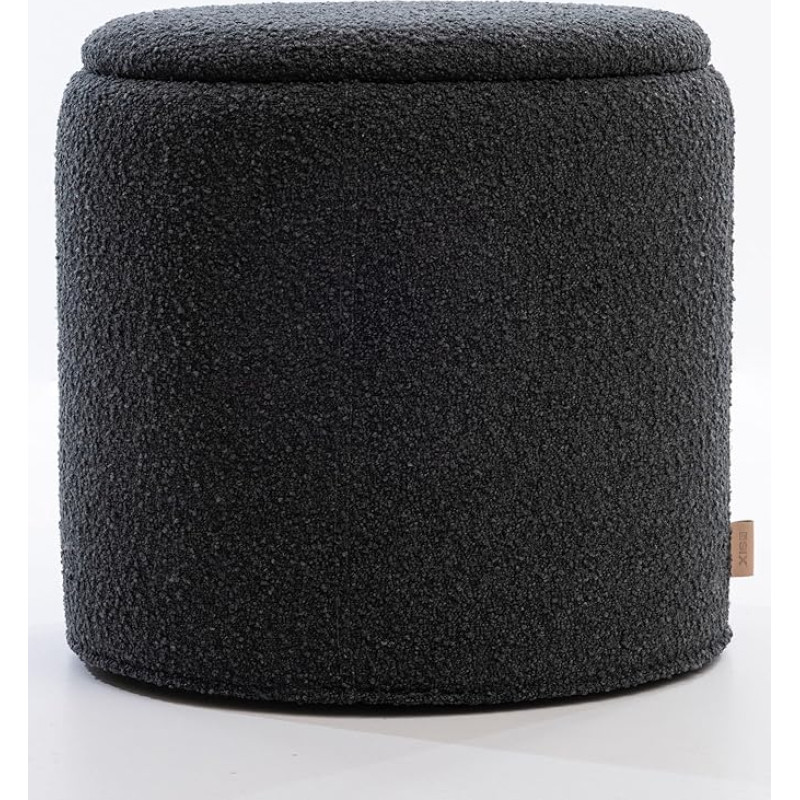 SIX Round Upholstered Stool with Storage Space Side Table Stool Bouclé Fabric Stool with Tray Function Versatile Stool for Living Room and Bedroom