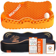 RARIRO Gel Seat Cushion Breathable Honeycomb Double Thick Long Sitting Pressure Cushion for Coccyx Sciatica Booster Car Wheelchair Kayak Seat Cushion Orange