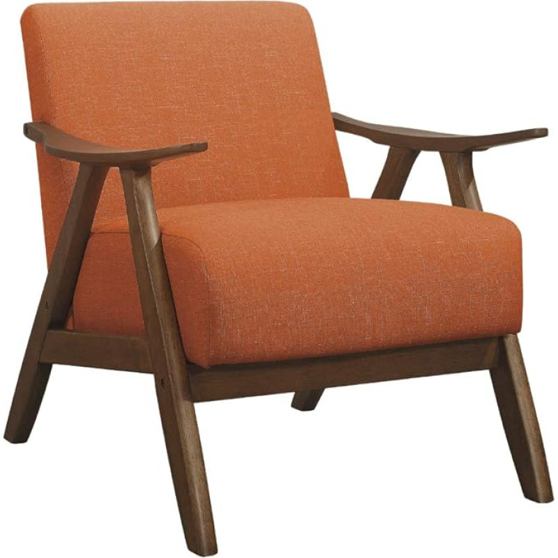 Lexicon Mid Century Modern Accent Chair with Solid Wood Frame in Walnut Finish, Upholstered Living Room Lounge Chair, Thick and Comfortable Spring Seat Cushion, Linen Look Orange