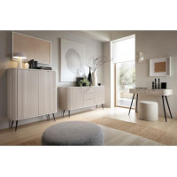 Lomadox Living Room Set Modern Cashmere Beige with Grooved Grooved Sideboard Highboard Console Table Feet Metal in Black