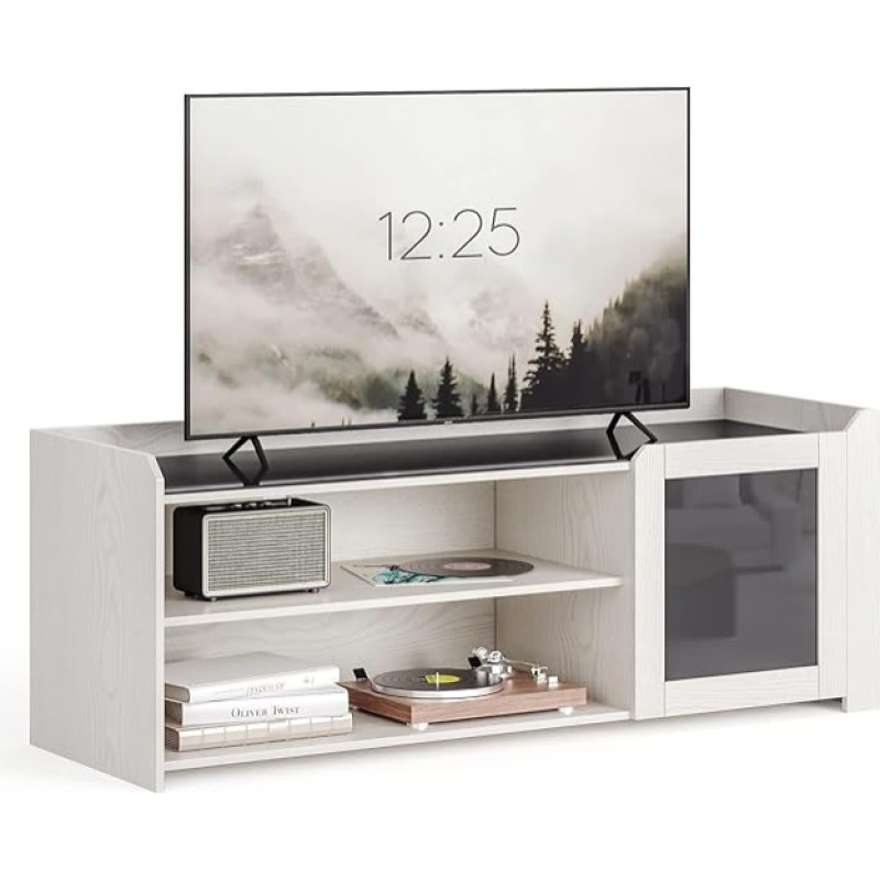 Mondeer TV Cabinet, TV Stand with Tempered Glass, Modern Style, up to 55 Inches, for Living Room, Bedroom, W120 x H45 x D40 cm, Cream White