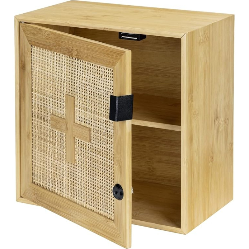 WENKO Allegre Medicine Cabinet Lockable Storage Cabinet Bamboo Rattan Wicker Storage Cabinet Boho Style with Fixings 30 x 30 x 17.8 cm Natural