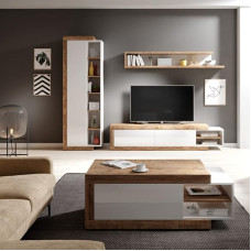 Lomadox Living Room Furniture Set Including Coffee Table Samdal Oak Nb. with White High Gloss